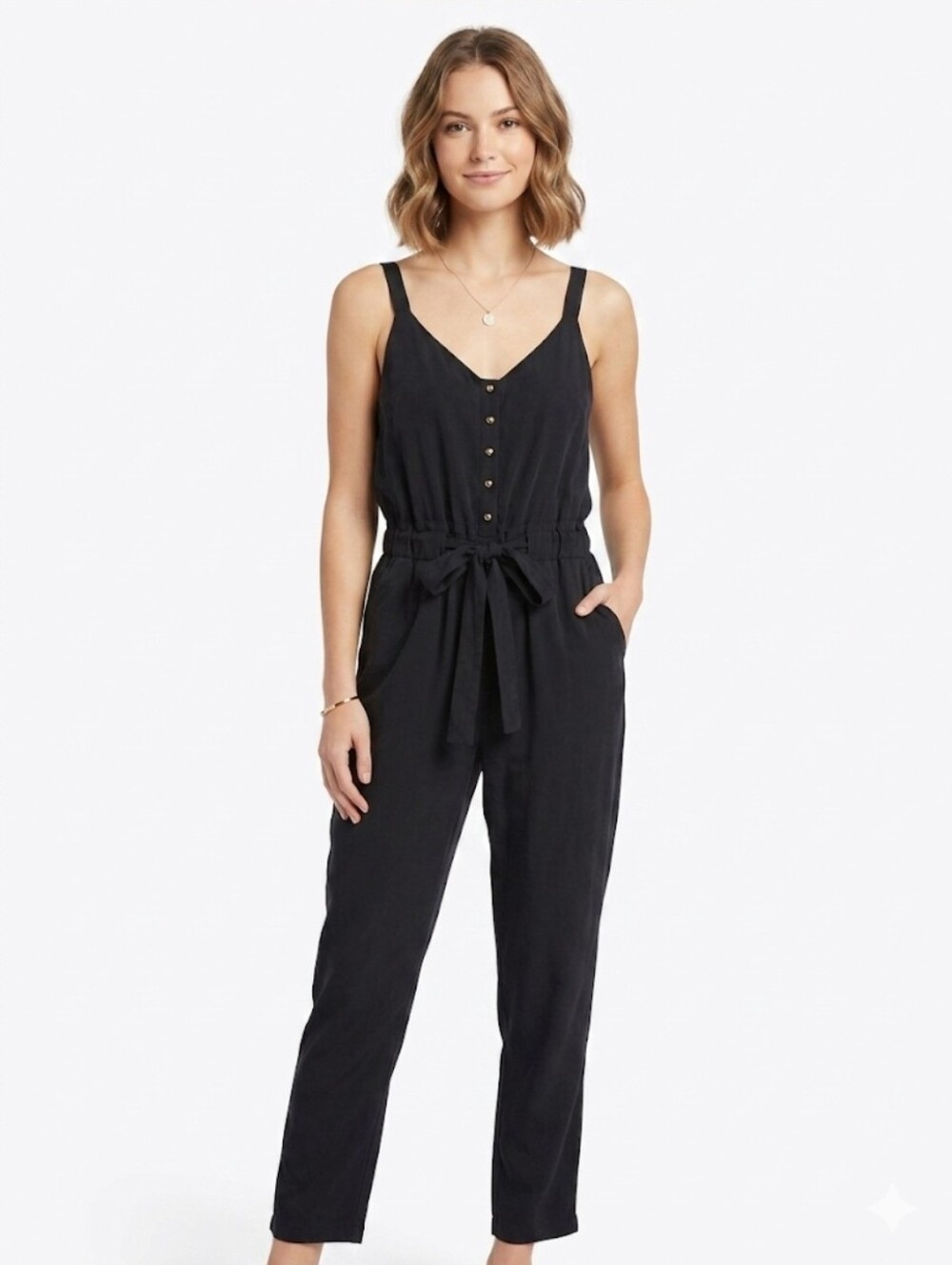 Express Black Sleeveless Tie-Waist Jumpsuit Size M